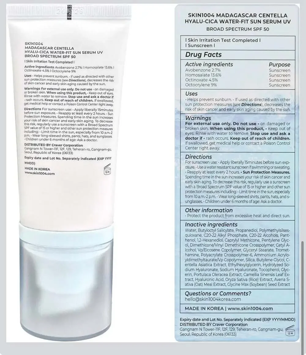 SKIN1004 Madagascar Centella Hyalu-Cica Water-Fit Sun Serum SPF 50 50ml